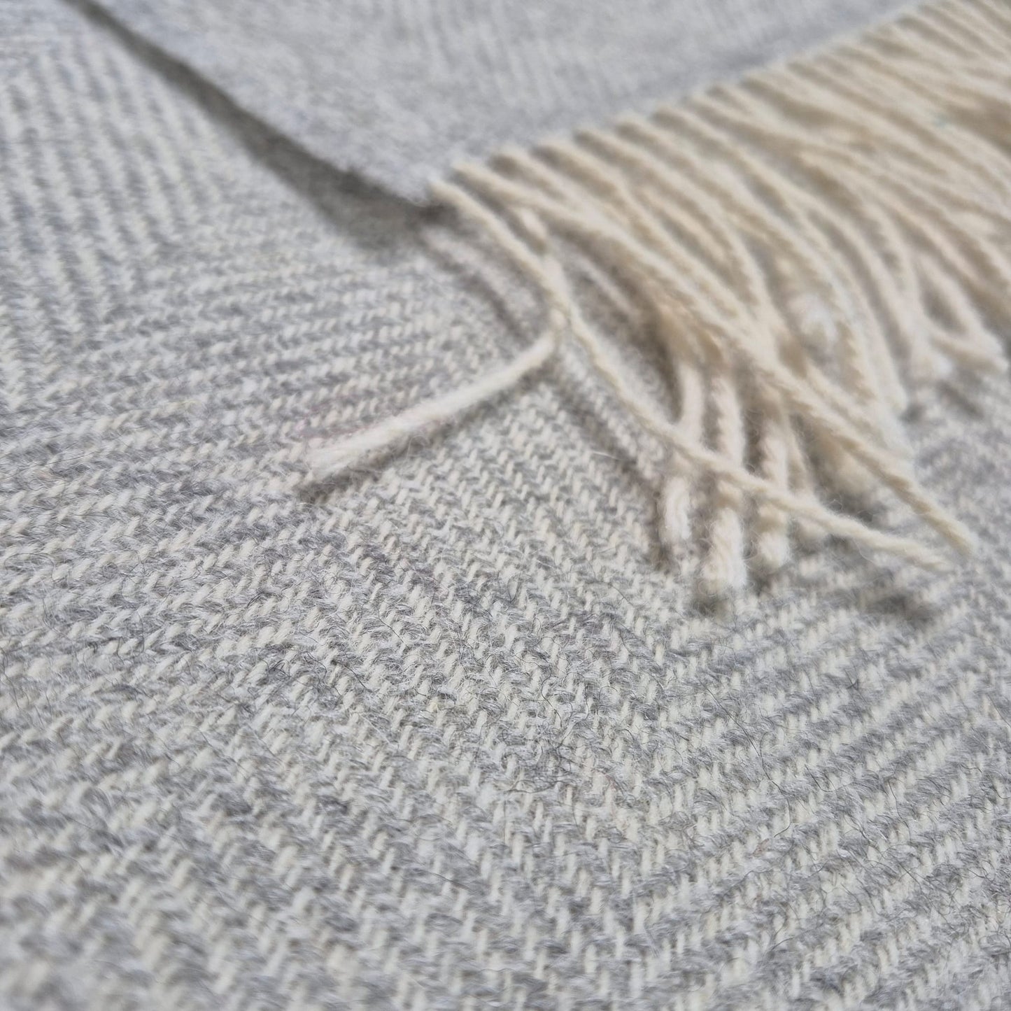 Pure Wool Throw Blanket | Herringbone | Turtledove Grey