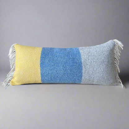 Pure Wool Bolster | Yellow, Blue, Grey w/Tassels