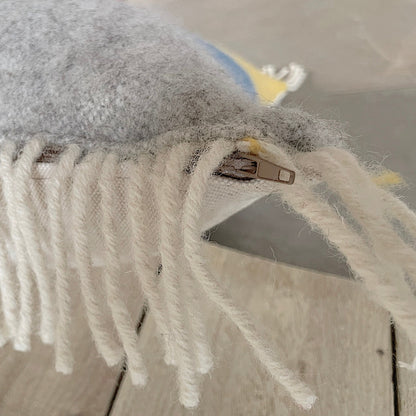 Pure Wool Bolster | Yellow, Blue, Grey w/Tassels