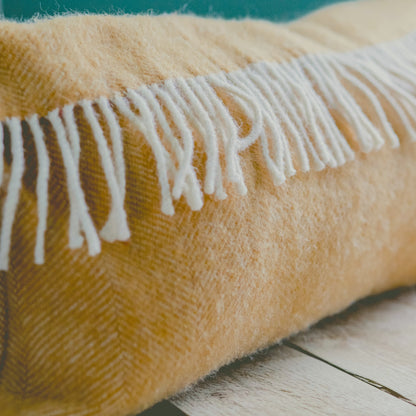 Pure Wool Bolster | Mustard w/Fringe
