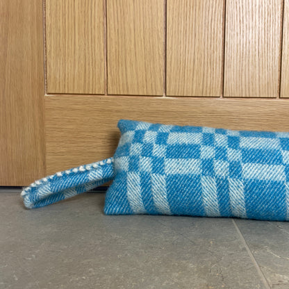 Pure Wool Draught Excluder (Sky Blue Geometric)