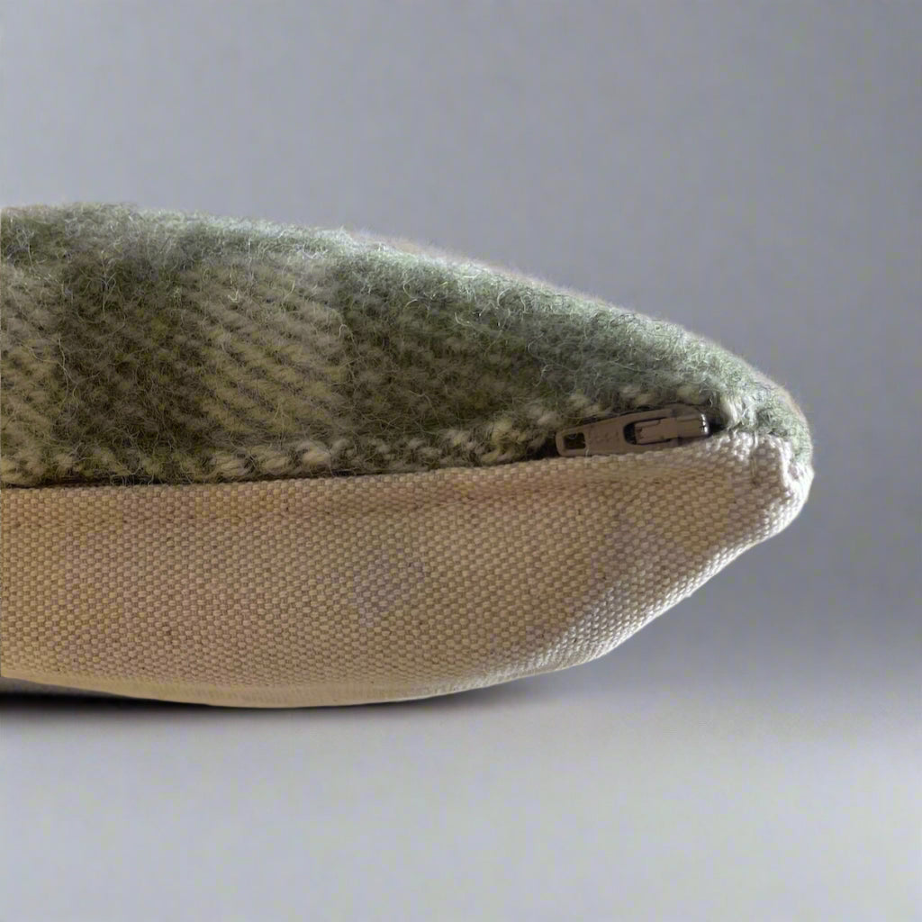 Pure Wool Draught Excluder (Moss Green Geometric w/Side Seam Fringe)