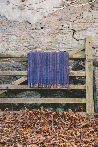 Pure Wool Herringbone Throw Blanket (Deep Blue)