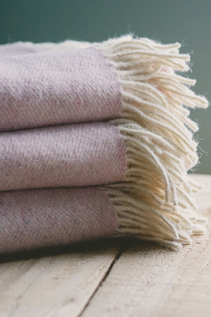 Pure Wool Herringbone Throw Blanket (Pale Rose, Size: 200x146cm)