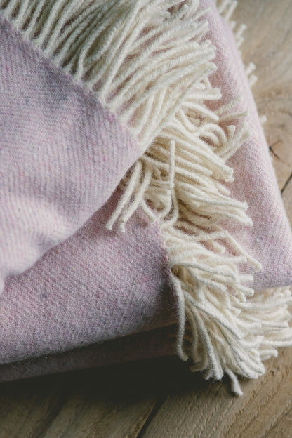 Pure Wool Herringbone Throw Blanket (Pale Rose, Size: 200x146cm)
