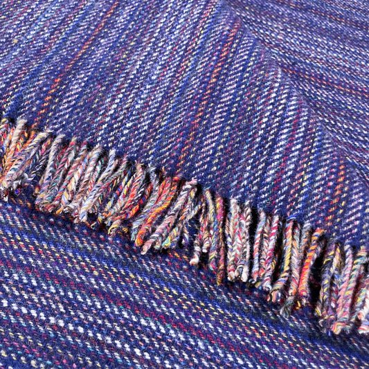 Pure Wool Herringbone Throw Blanket (Deep Blue)