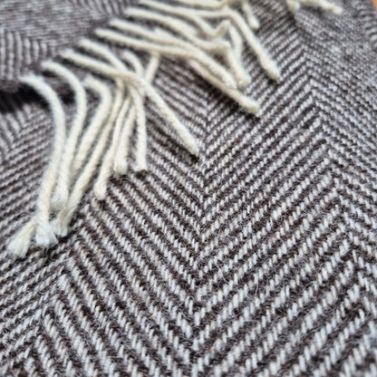 Pure Wool Throw Blanket | Herringbone | Herdwick Grey
