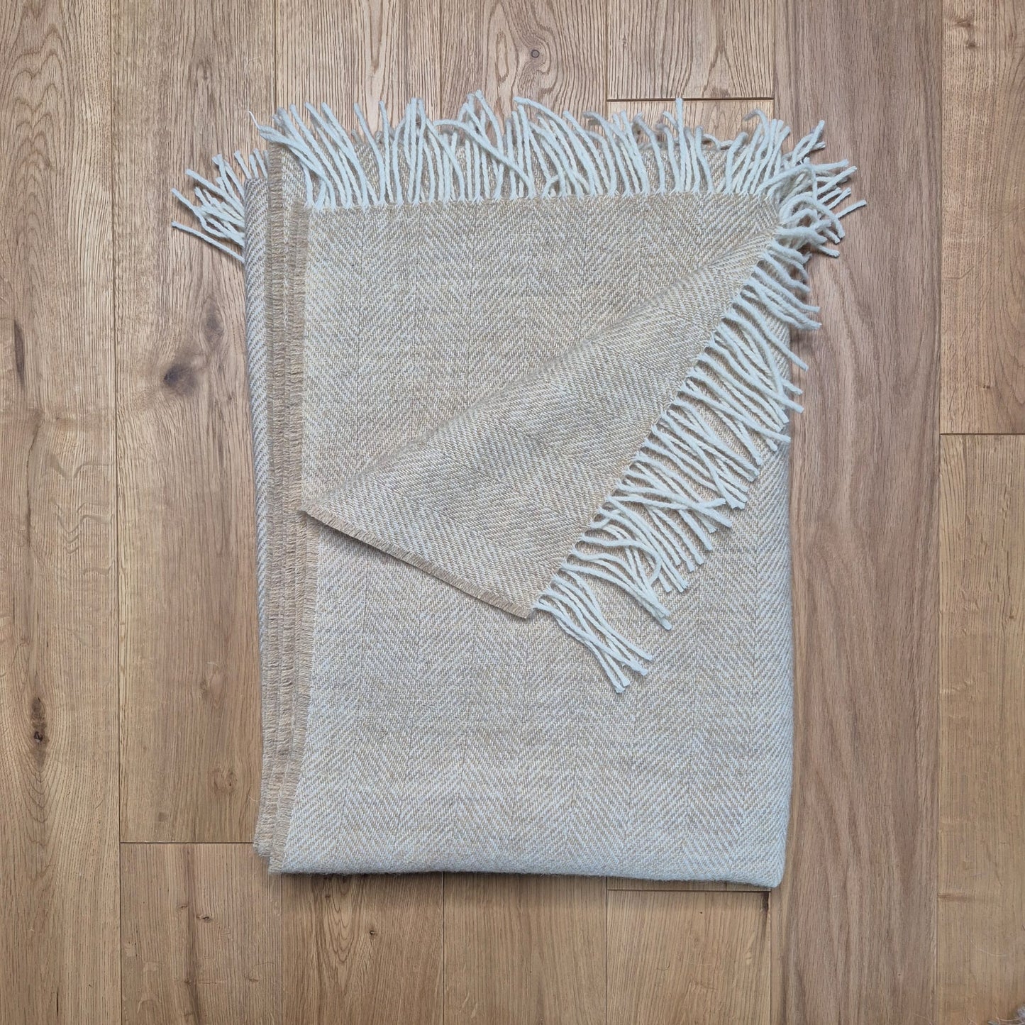 Pure Wool Throw Blanket | Herringbone | Sand Dune / Taupe