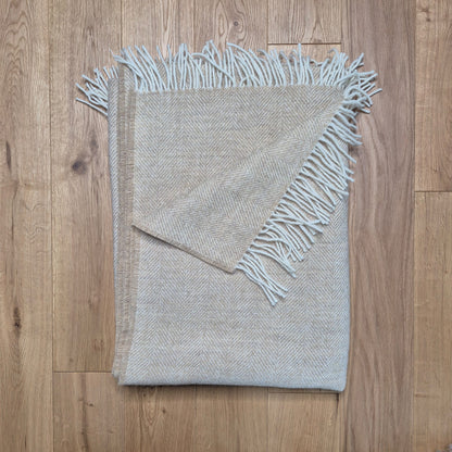 Pure Wool Throw Blanket | Herringbone | Sand Dune / Taupe