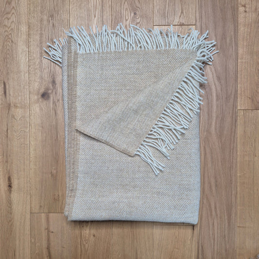 Pure Wool Throw Blanket | Herringbone | Sand Dune / Taupe