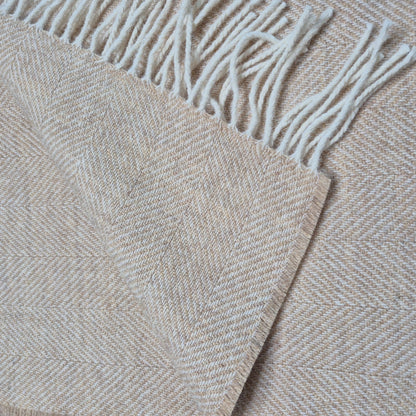 Pure Wool Throw Blanket | Herringbone | Sand Dune / Taupe