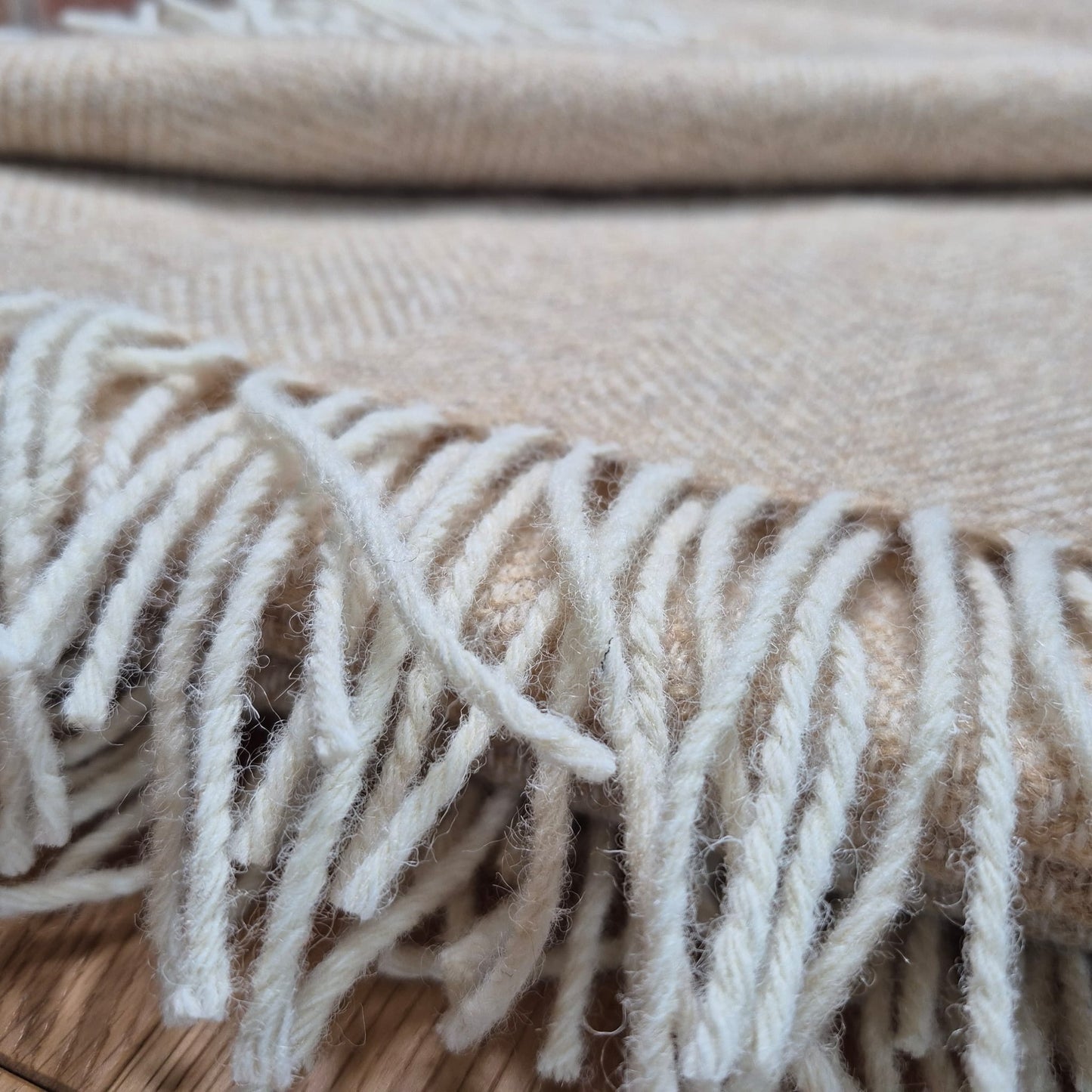 Pure Wool Throw Blanket | Herringbone | Sand Dune / Taupe