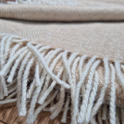 Pure Wool Throw Blanket | Herringbone | Sand Dune / Taupe