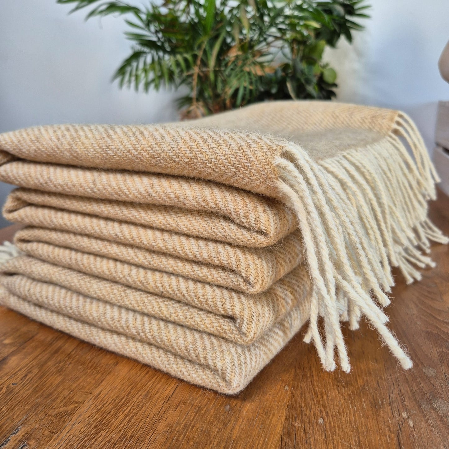 Pure Wool Throw Blanket | Herringbone | Sand Dune / Taupe