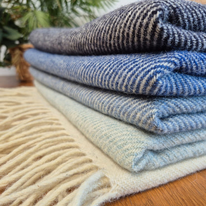 Pure British Wool Blanket Throw | Nautical Block Stripe