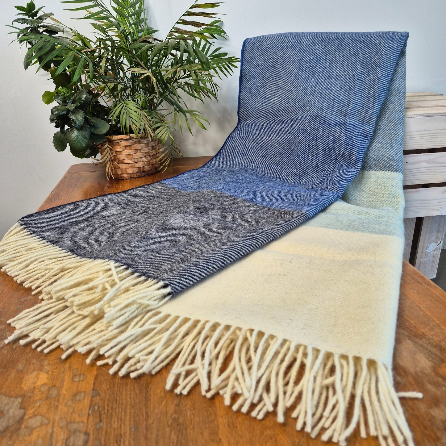 Pure British Wool Blanket Throw | Nautical Block Stripe