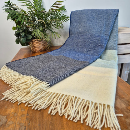 Pure British Wool Blanket Throw | Nautical Block Stripe