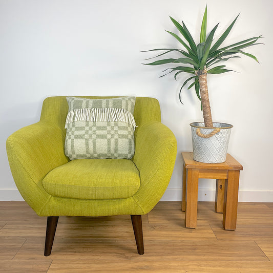 Pure Wool Cushion | Moss Green Geometric w/Fringe