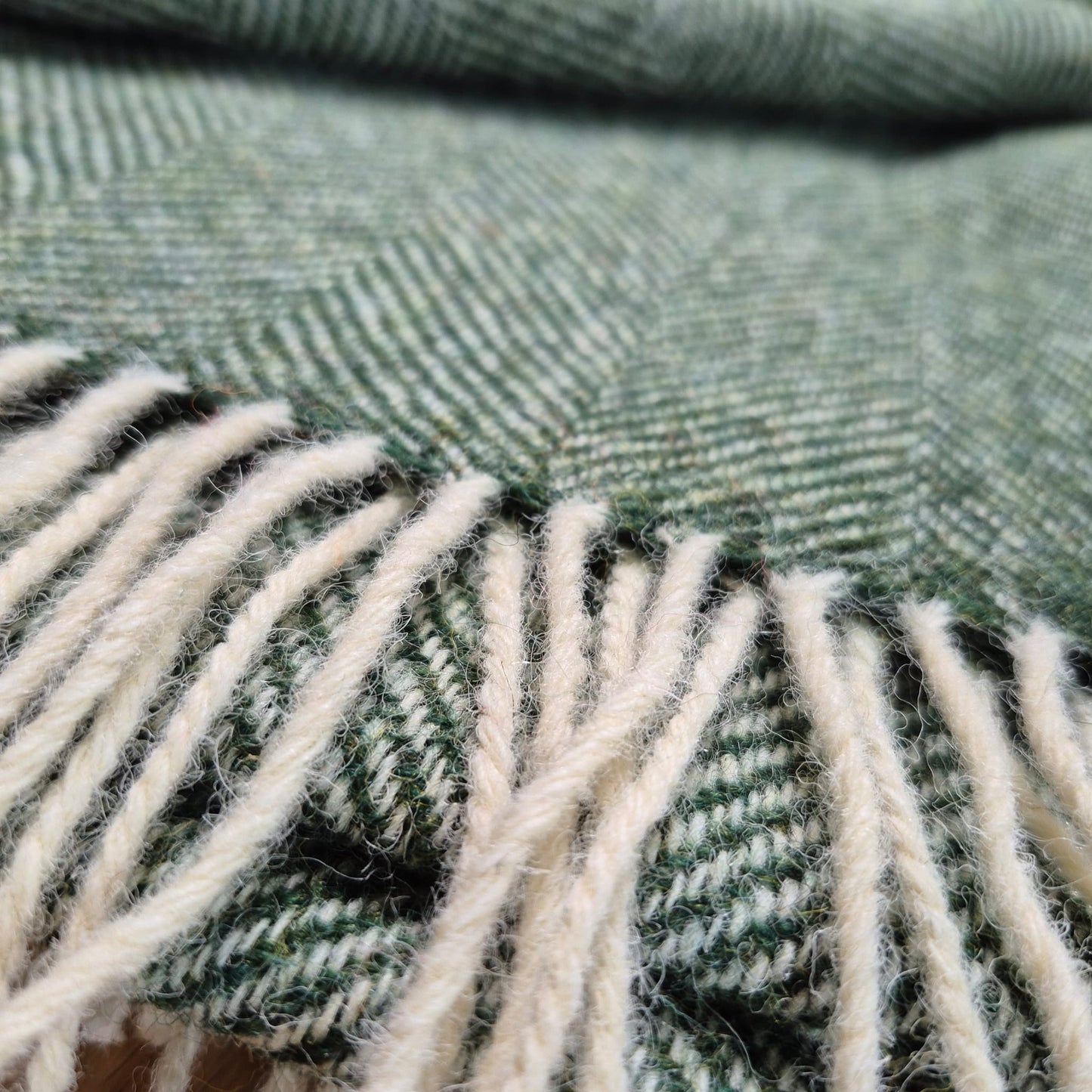 Pure Wool Throw Blanket | Herringbone | Clover Green