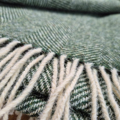 Pure Wool Throw Blanket | Herringbone | Clover Green