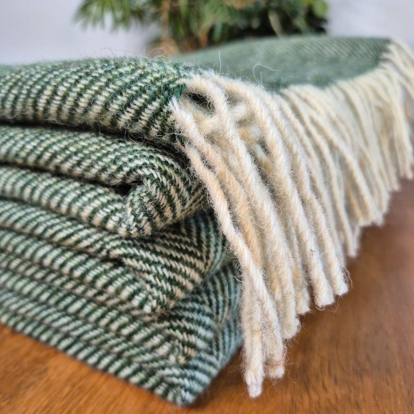 Pure Wool Throw Blanket | Herringbone | Clover Green