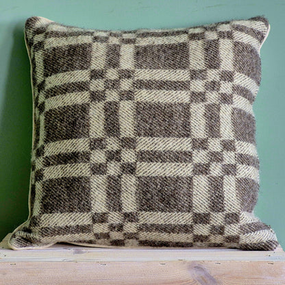 Pure Wool Cushion | Grey Geometric w/Piped Edging