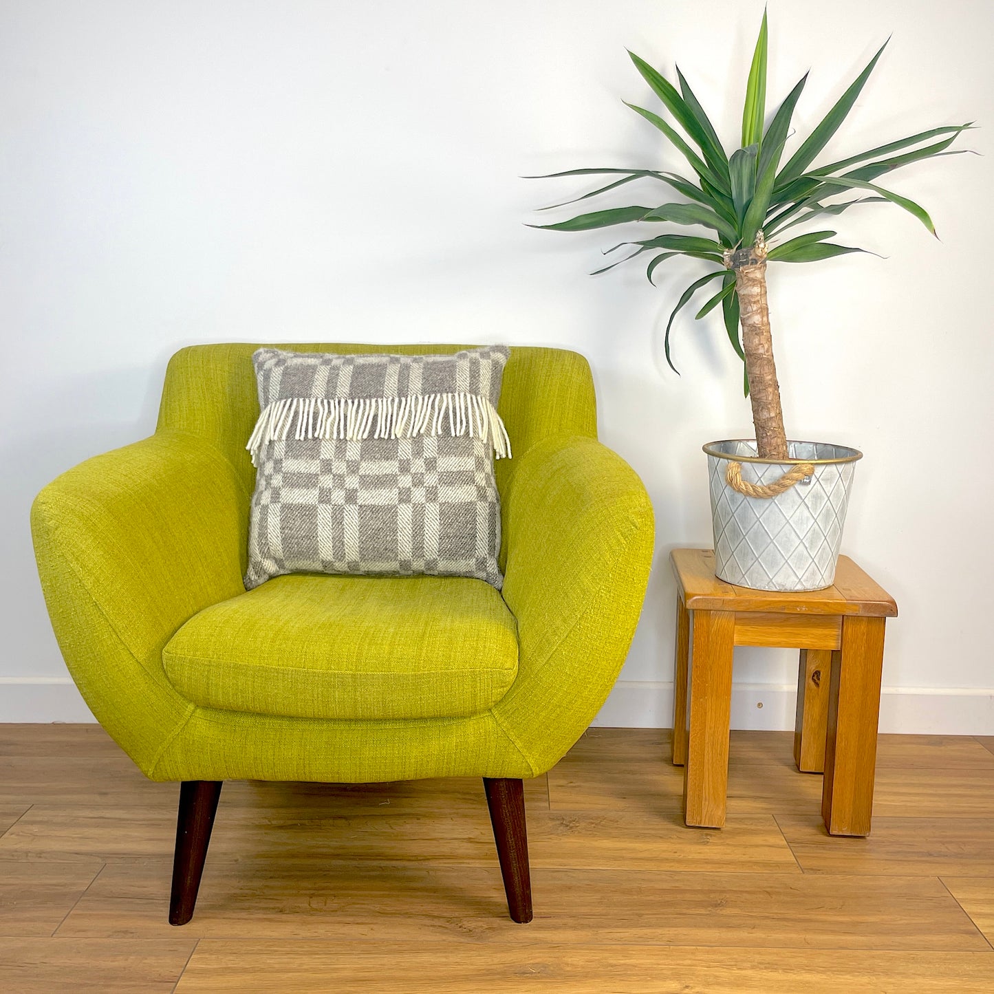 Pure Wool Cushion | Grey Geometric w/Fringe