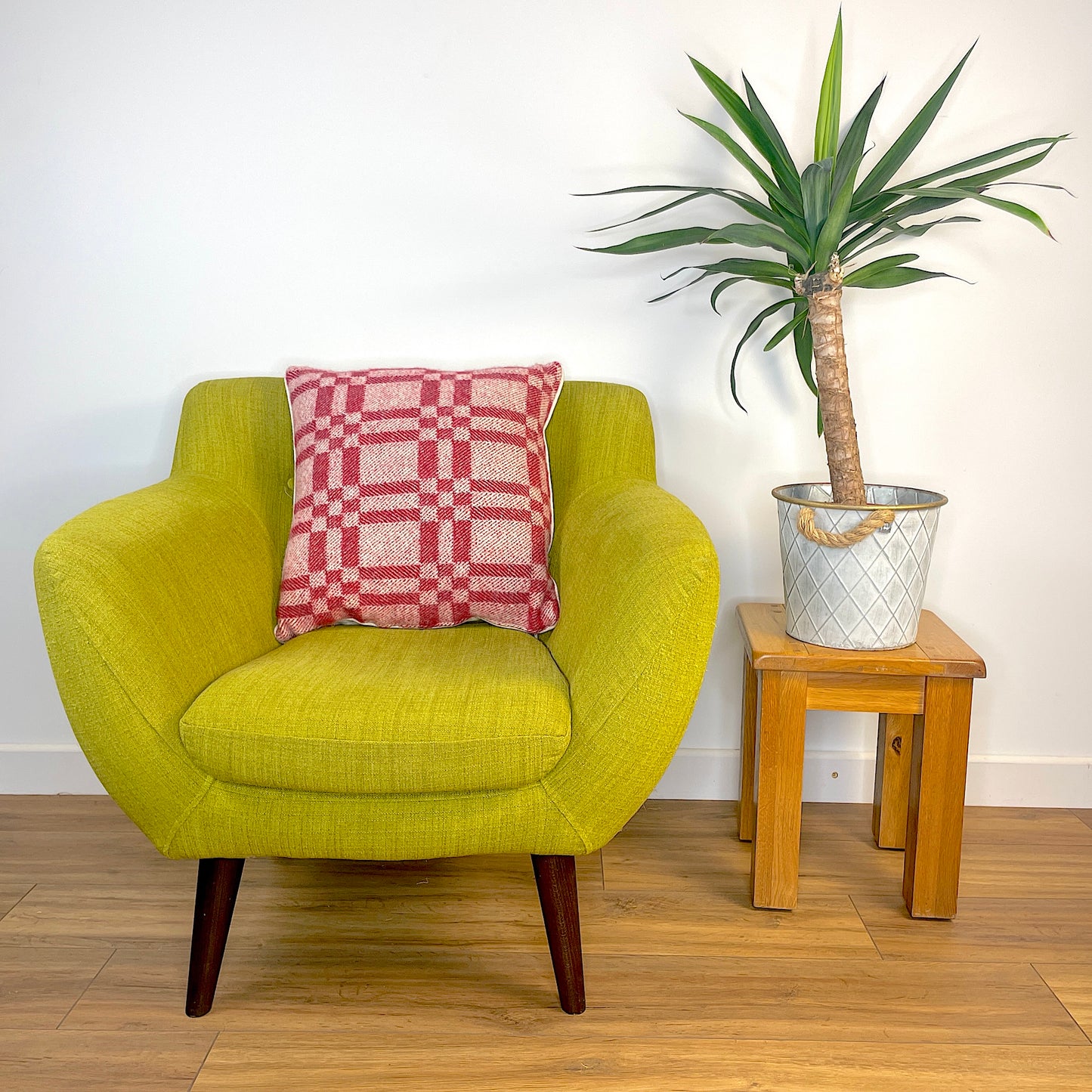 Pure Wool Cushion | Red Geometric Squares w/Piped Edging