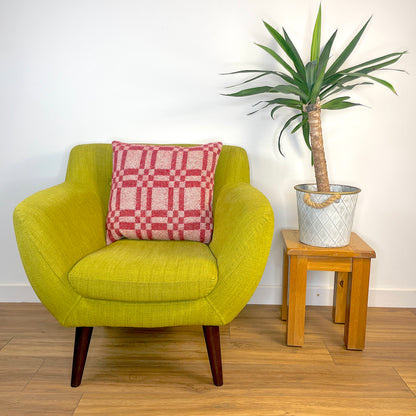 Pure Wool Cushion | Red Inverse Geometric Squares