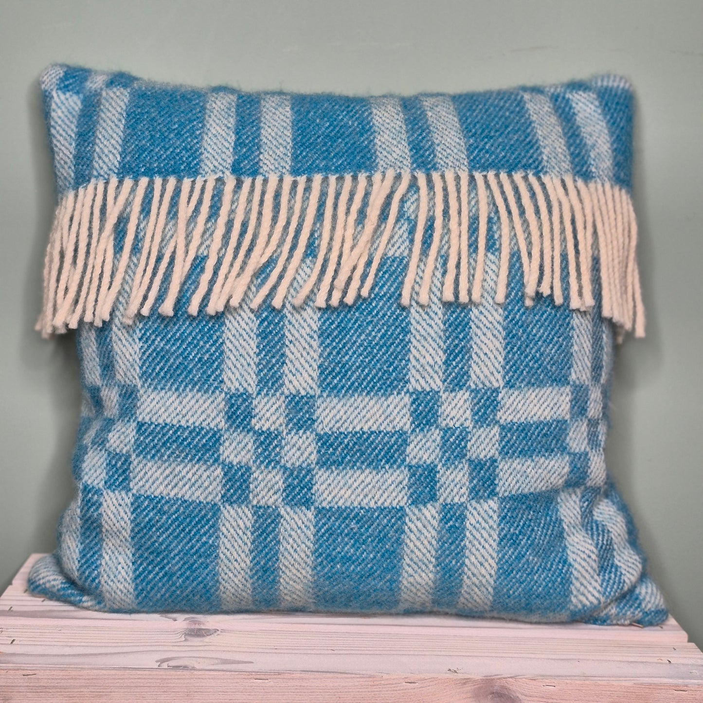 Pure Wool Cushion | Sky Blue w/Fringe