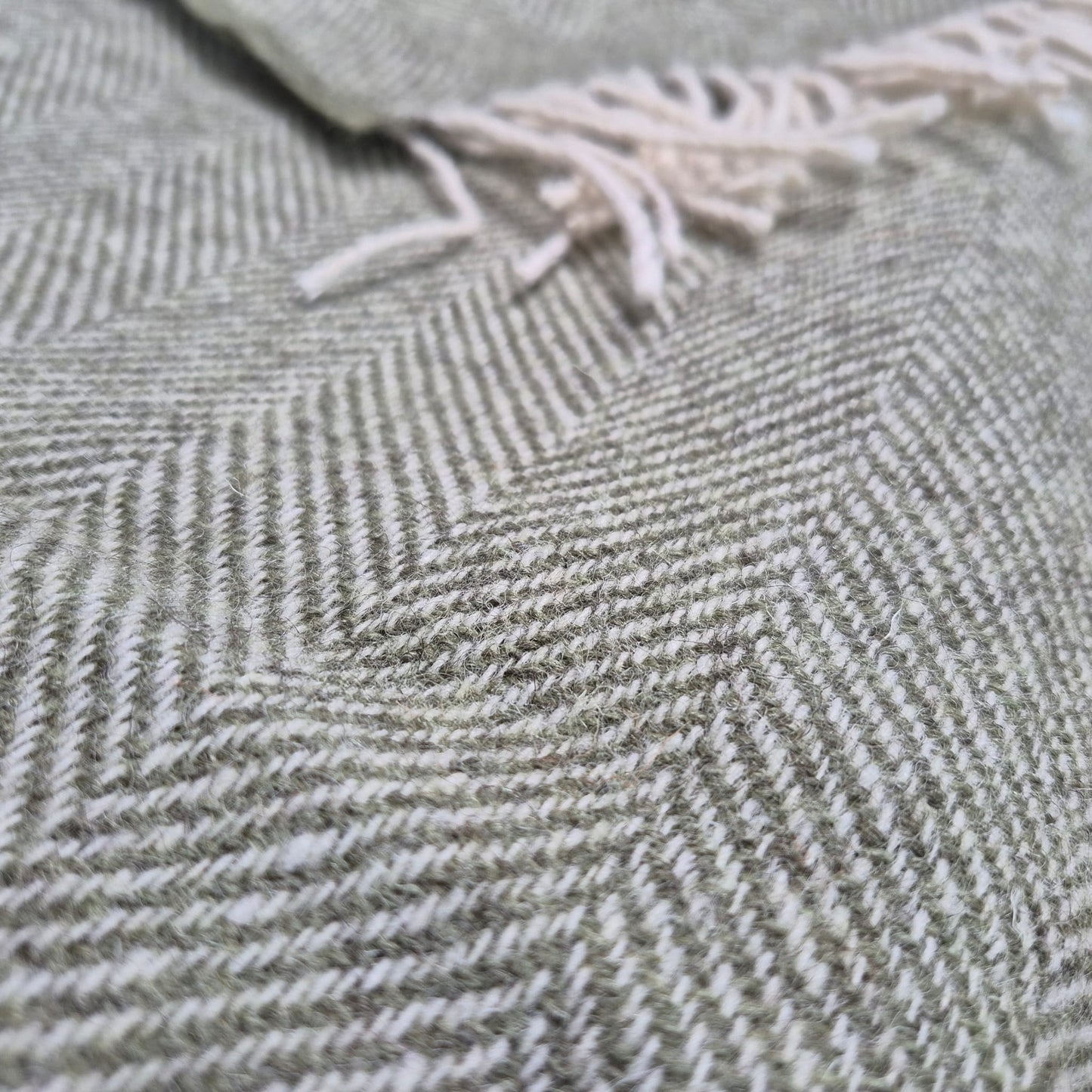 Pure Wool Throw Blanket | Herringbone | Sage Green