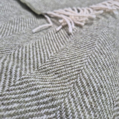 Pure Wool Throw Blanket | Herringbone | Sage Green