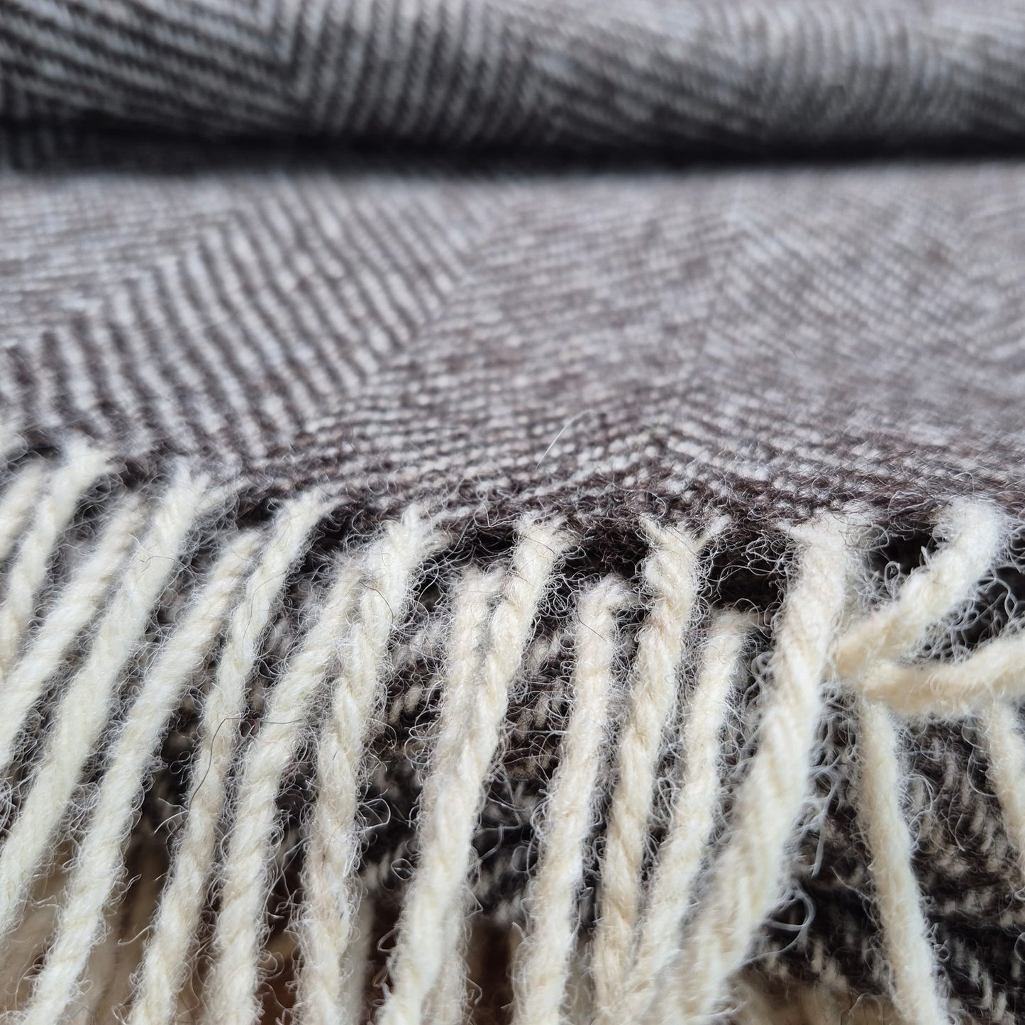 Pure Wool Throw Blanket | Herringbone | Herdwick Grey