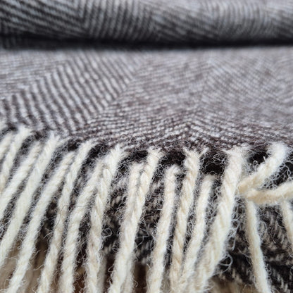 Pure Wool Throw Blanket | Herringbone | Herdwick Grey