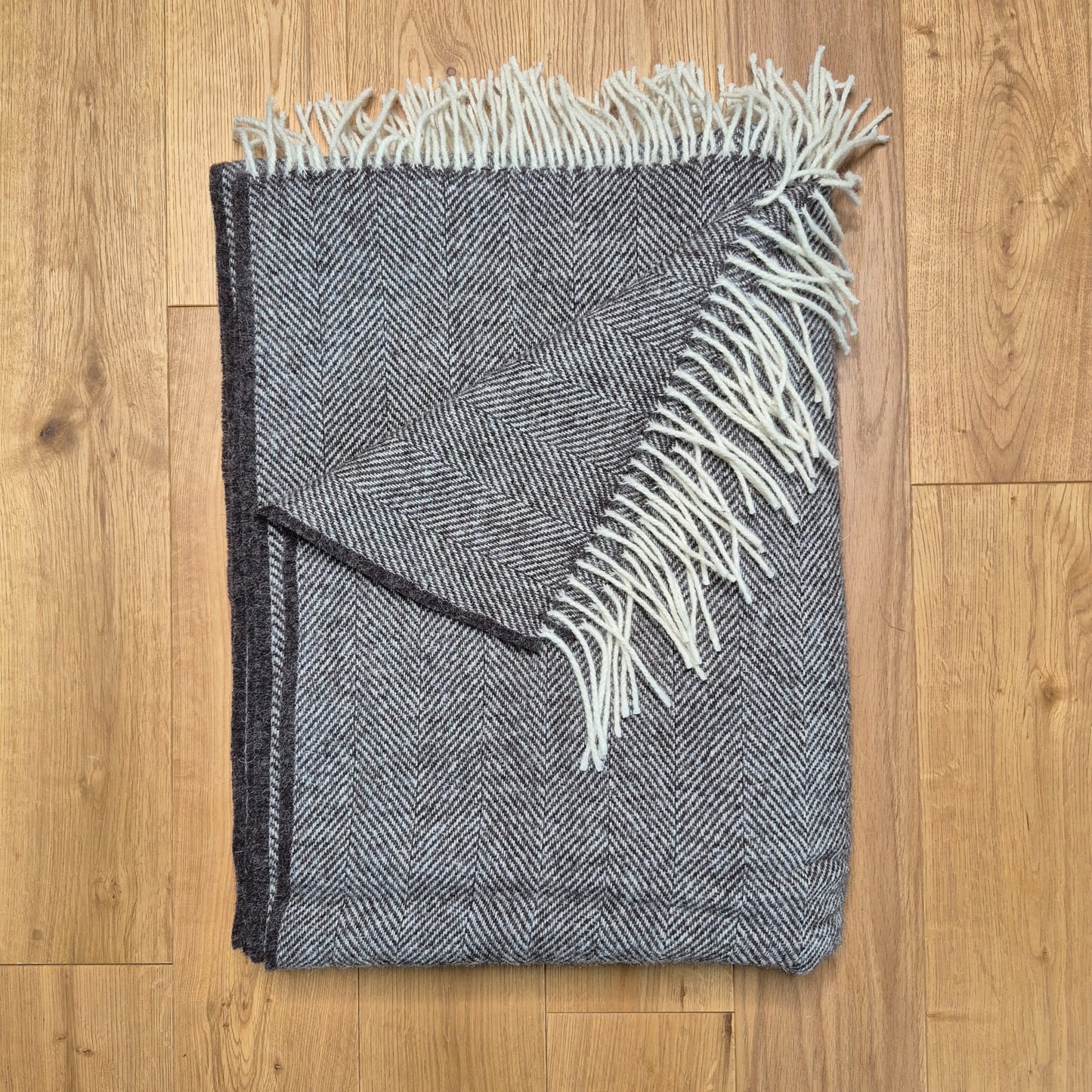 Pure Wool Throw Blanket | Herringbone | Herdwick Grey