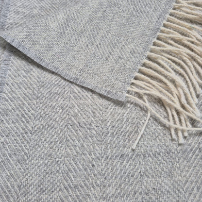 Pure Wool Throw Blanket | Herringbone | Turtledove Grey