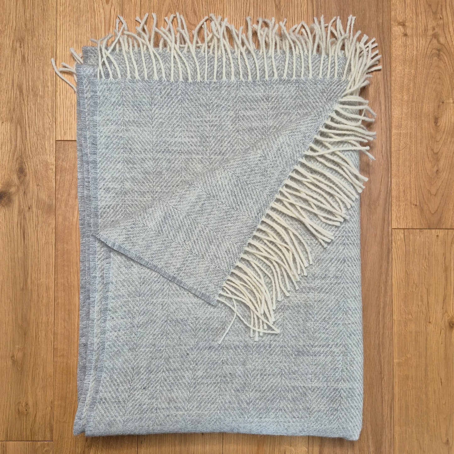 Pure Wool Throw Blanket | Herringbone | Turtledove Grey