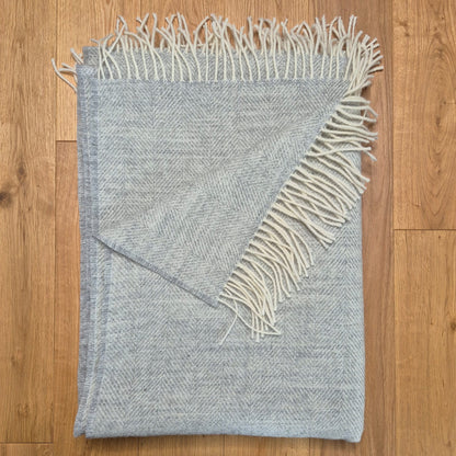 Pure Wool Throw Blanket | Herringbone | Turtledove Grey