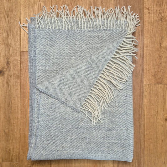 Pure Wool Throw Blanket | Herringbone | Turtledove Grey