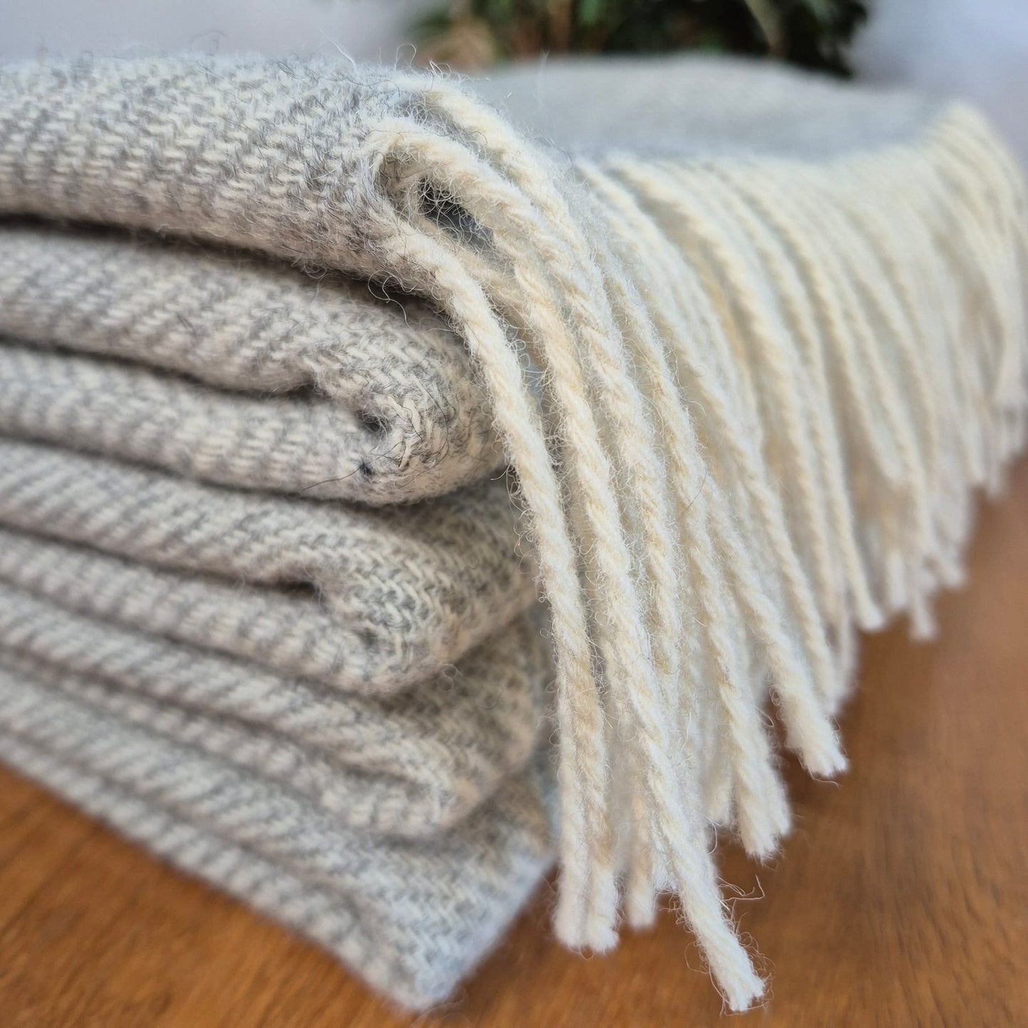 Pure Wool Throw Blanket | Herringbone | Turtledove Grey