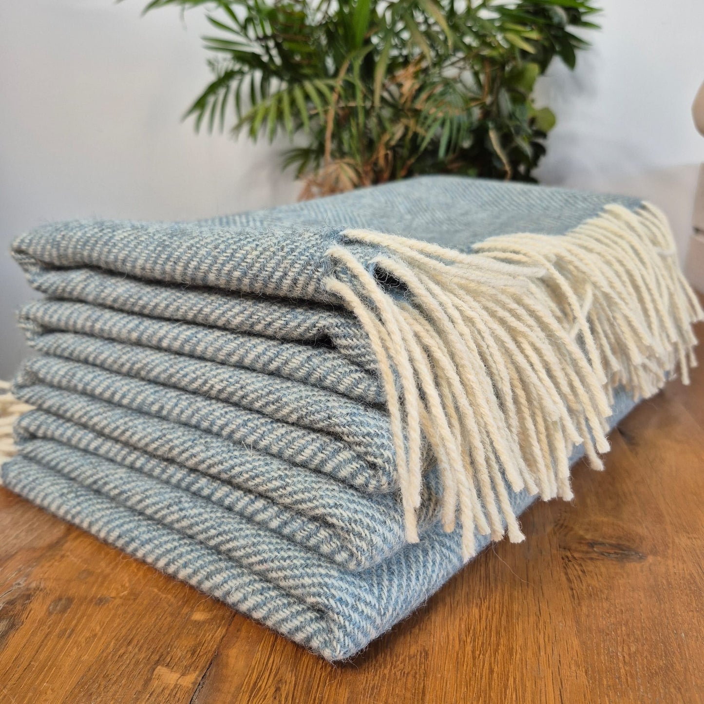 Pure Wool Throw Blanket | Herringbone | Forget-Me-Not