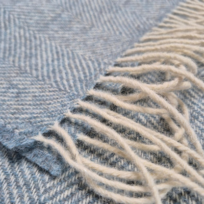 Pure Wool Throw Blanket | Herringbone | Forget-Me-Not